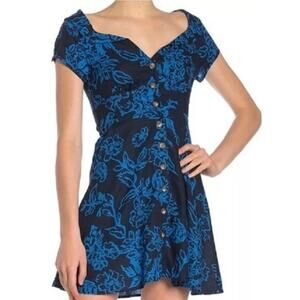 NWT Free People “A Thing Called Love” Mini Dress Blue Sz 2 Festival Boho Chic